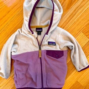 Patagonia fleece zip up jacket. Girls, 3-6 months.
